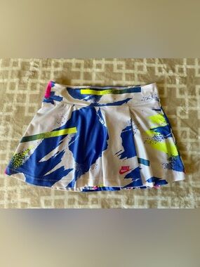 Nike White Skater Tennis Skort with Blue, Neon Yellow & Pink Accents